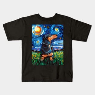 Black and Tan Shorthair Dachshund Night Kids T-Shirt